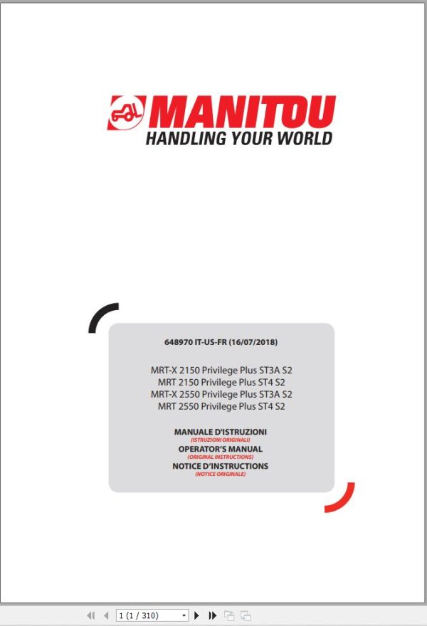 Manitou MRT X2150 Privilege Plus To MRT2550 Privilege Plus Operator Manual 648970