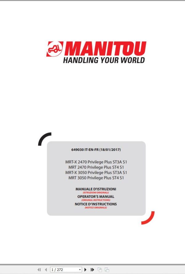 Manitou MRT X2470 Privilege Plus ST3AS1 To MRT3050 Privilege Plus ST4S1 Operator Manual