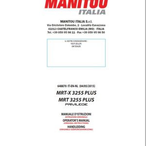 Manitou MRT X3255 Plus MRT3255 Plus Privilege Operator Manual 648870 IT EN NL