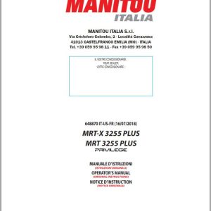 Manitou MRT X3255 Plus MRT3255 Plus Privilege Operator Manual 648870 IT US FR