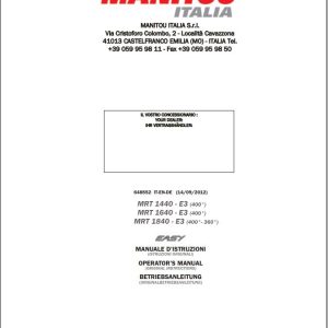 Manitou MRT1440 E3 400° to MRT1840 E3 400° 360° Operator Manual 648552