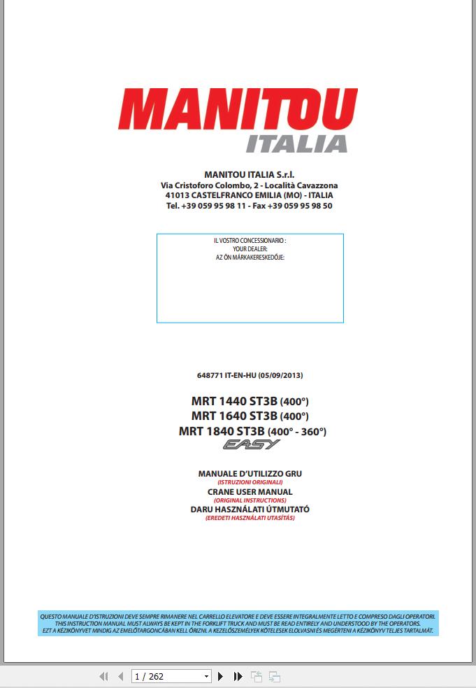 Manitou MRT1440S T3B to MRT1840S T3B User Manual 648771