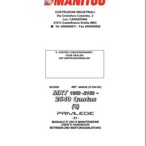 Manitou MRT1850 E3 to MRT2540 E3 Privilege Operator Manual 648436