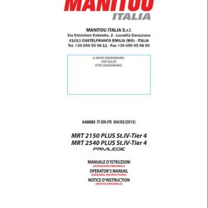 Manitou MRT2150 MRT2540 PLUS St.IV Tier 4 Privilege Operator Manual 648880