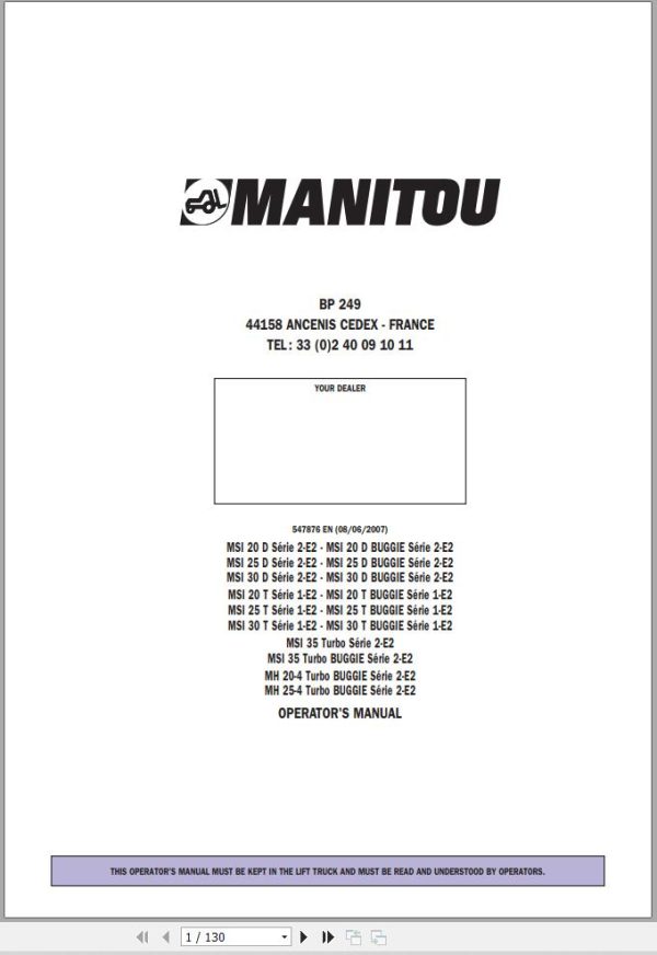 Manitou MSI20D To MH25 4 Turbo BUGGIE Series2 E2 Operator Manual 547876 EN