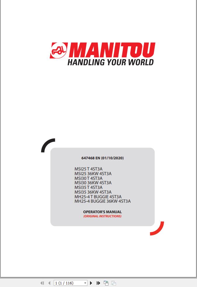 Manitou MSI25T4ST3A To MH25 4BUGGIE36KW4ST3A Operator Manual 647468 EN