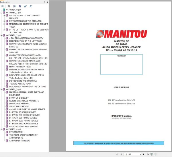 Manitou MSI40 MSI50 Turbo Evolution S1E3 Operator Manual 647054