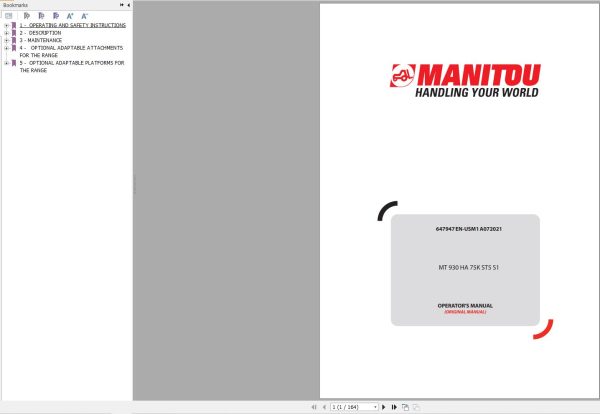 Manitou MT 930 HA 75K ST5 S1 Operators Manual 647947EN USM1A072021