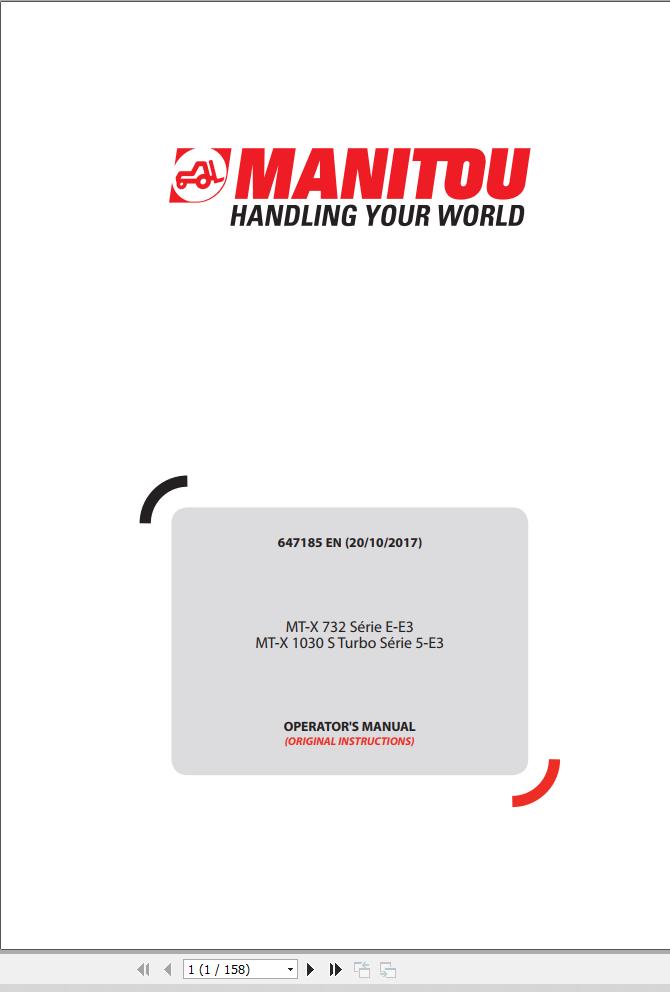 Manitou MT X732 Series E E3 MT X1030S Turbo Series 5 E3 Operator Manual 647185