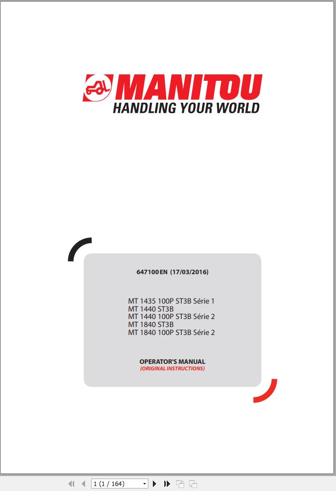 Manitou MT1435100PST3B Series1 To MT1840100PST3B Series2 Operator Manual