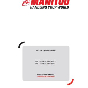 Manitou MT1440HA100PST4S1 MT1840HA100PST4S1 Operators Manual 647596