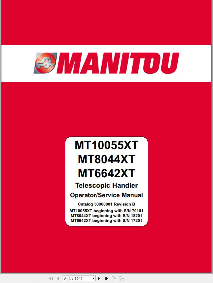 Manitou MT6642XT MT8044XT MT10055XT Operator Service Manual 50960001B