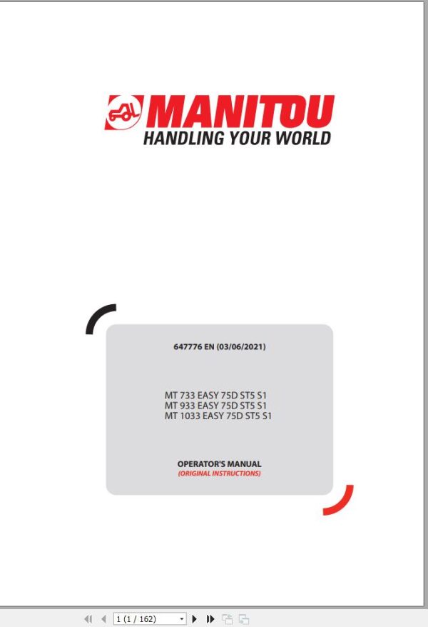 Manitou MT733 to MT1033 Easy 75DST5S1 Operator Manual 647776