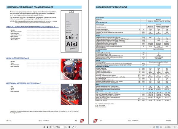 Manitou Pallet Truck EP22Mac Operator Manual 647345 PL 1