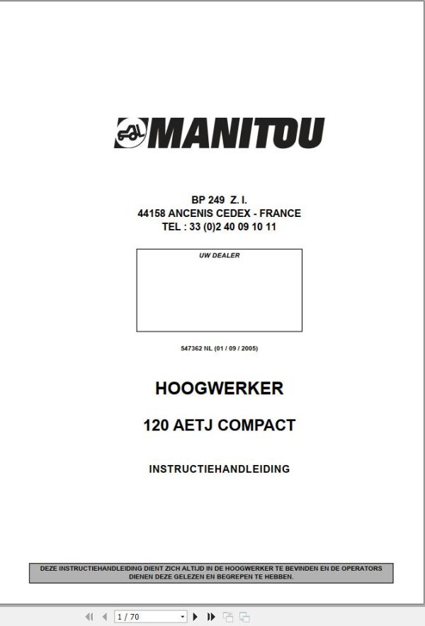 Manitou Platform 120AETJ Compact Instruction Manual 547362 NL