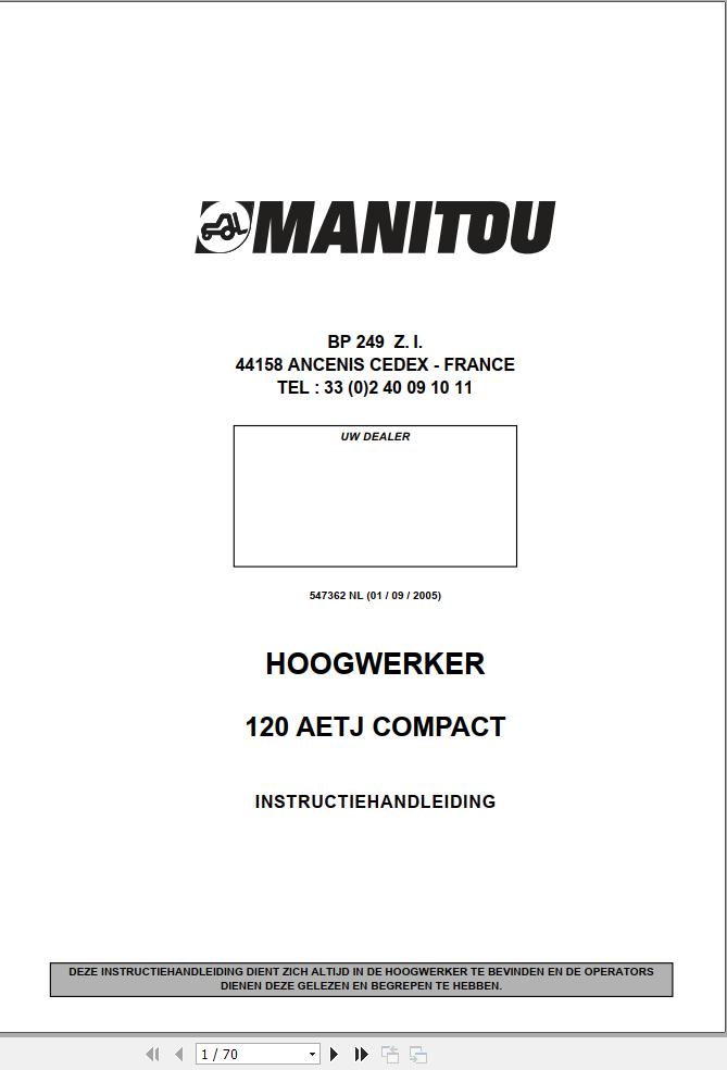 Manitou Platform 120AETJ Compact Instruction Manual 547362 NL