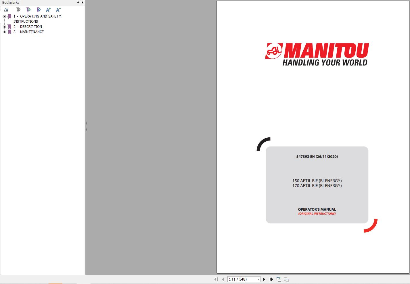Manitou Platform 150AETJ BIE L170AETJL BIE Operators Manual 547393