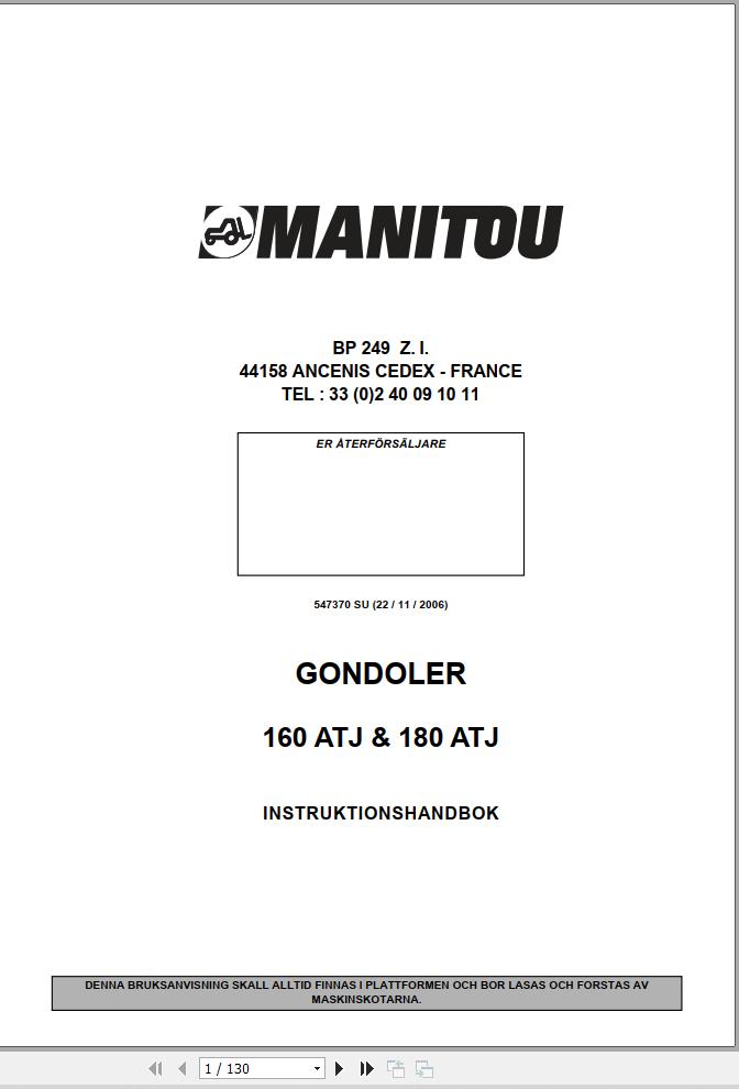 Manitou Platform 160ATJ 180ATJ Instruction Hand Book 547370 SV