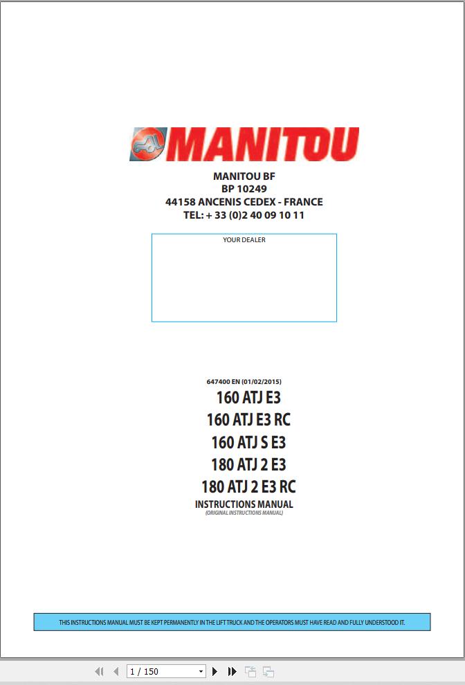 Manitou Platform 160ATJE3 to 180ATJ2E3RC Instructions Manual 647400