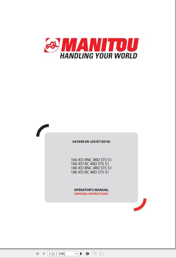 Manitou Platform 160ATJRNC4RDST5S1 to 180ATJRC4RDST5S1 Operators Manual