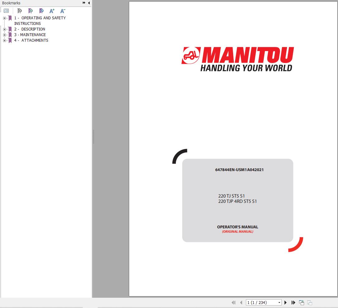 Manitou Platform 220TJST5S1 220TJP4RDST5S1 Operators Manual 647844EN USM1A042021