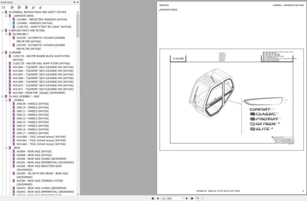 Manitou Telehandler MLT 634 Series to MLT 741 Series Parts Catalog 647426