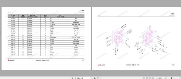 Sany Component Hydraulic SY245C9 Parts Manual SY245C9M3KHH01 EN ZH 1