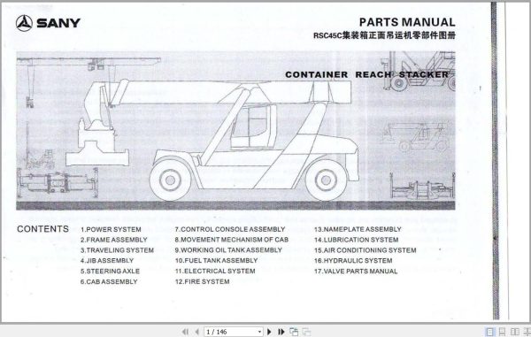 Sany Container Reach Stacker RSC45 Parts Manual EN 1