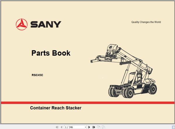 Sany Container Reach Stacker RSC45C Parts Book 10RS45010124 EN 1