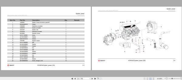 Sany Container Reach Stacker SRSC45C2 Parts Book 13RS45020090 EN 2