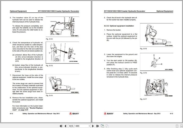 Sany Crawler Excavator SY115C9 SY135C SY155H Operation and Maintenance Manual EN 2
