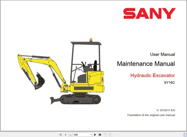 Sany Crawler Excavator SY16 Maintenance Manual EN 1