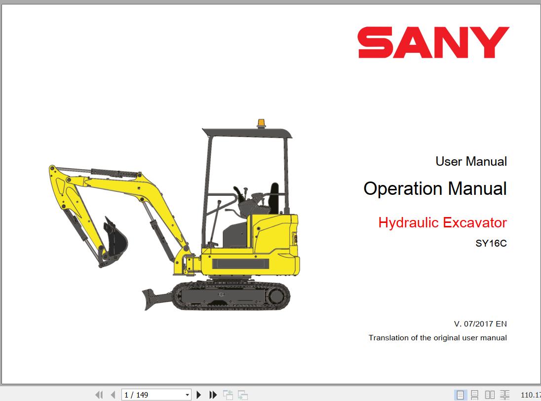 Sany Crawler Excavator SY16 Operation Manual EN 1