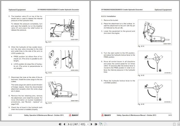Sany Crawler Excavator SY195 C9 to SY265 C9 Operation and Maintenance Manual EN 2