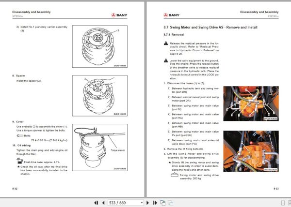 Sany Crawler Excavator SY215C Shop Manual and Diagrams EN 2