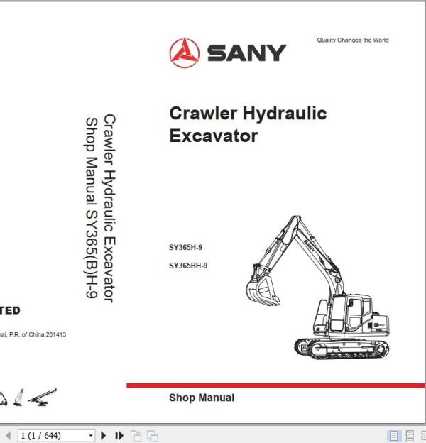 Sany Crawler Excavator SY365H 9 SY365BH 9 Shop Manual and Diagrams EN 1
