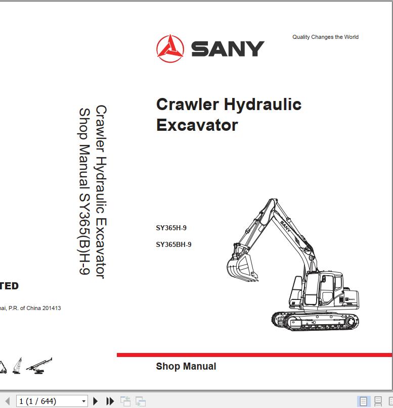 Sany Crawler Excavator SY365H 9 SY365BH 9 Shop Manual and Diagrams EN 1