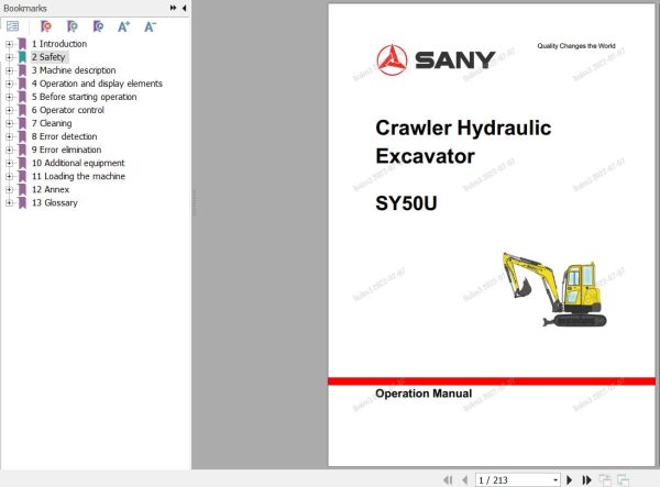 Sany Crawler Hydraulic Excavator SY50C Operation Manual EN