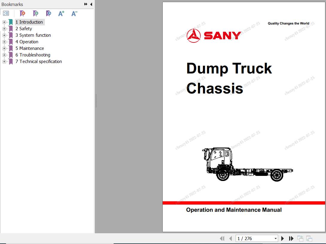 Sany Dump Truck Chassis SYM3250ZZX1E Operation and Maintenance Manual EN
