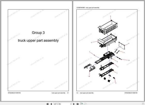 Sany Dump Truck SYM3250ZZX1E SYM5815S Parts Book HNZX2031006341 EN 2