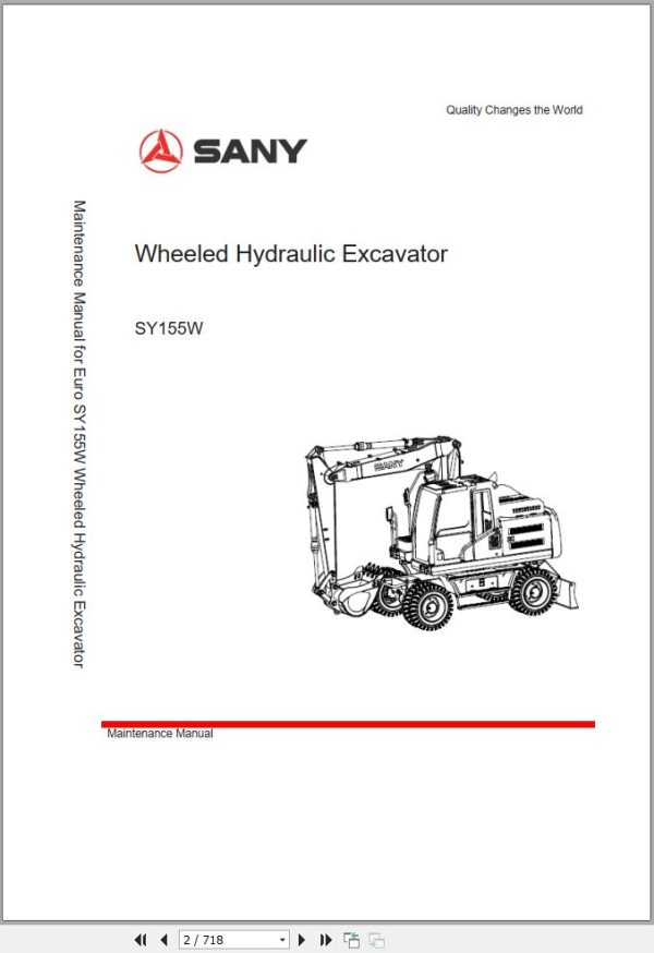 Sany Excavator SY155W Maintenance Manual and Schematic EN 1