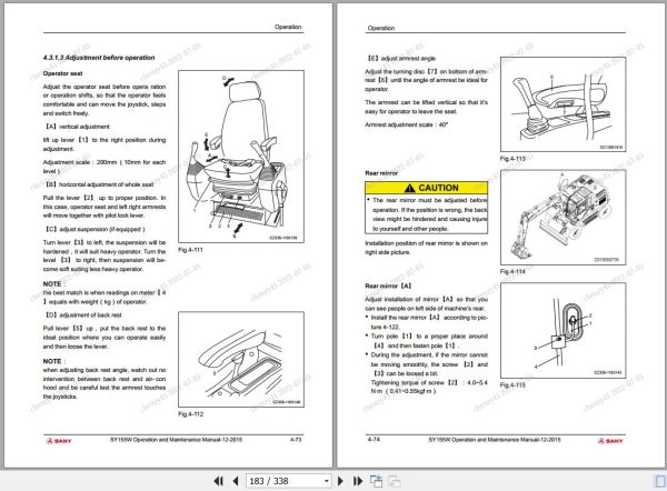 Sany Excavator SY155W Operation and Maintenance Manual EN 2