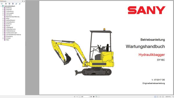 Sany Excavator SY16 Hydraulic Circuit Diagram Maintenance Manual 534117 DE 1