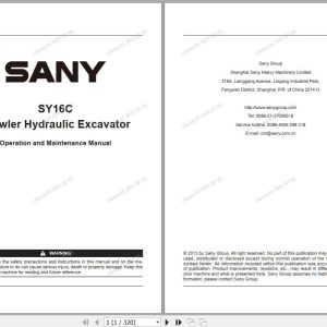 Sany Excavator SY16C Operation and Maintenance Manual EN