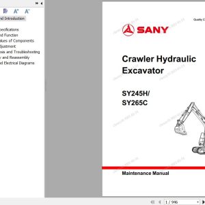 Sany Excavator SY245H SY265C Maintenance Manual And Diagrams EN