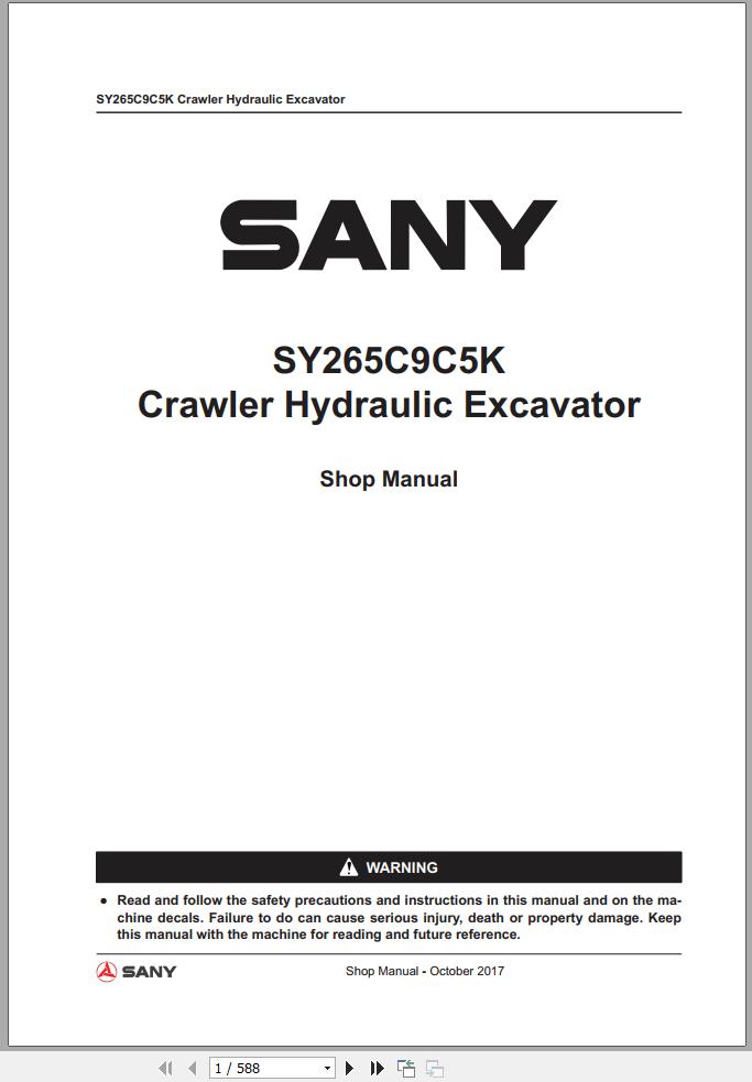 Sany Excavator SY265C Shop Manual EN 1