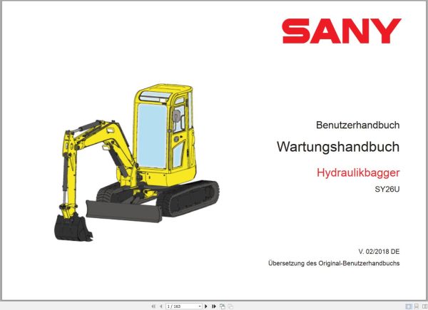 Sany Excavator SY26U Maintenance Manual and Schematic 500983 DE 1
