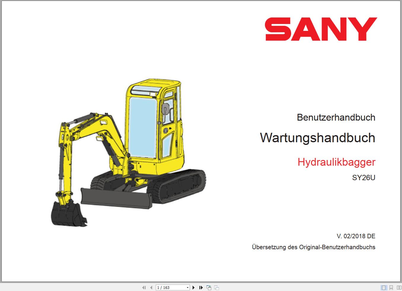 Sany Excavator SY26U Maintenance Manual and Schematic 500983 DE 1