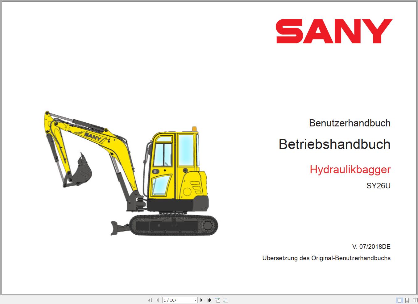 Sany Excavator SY26U Operation Manual 500984 DE 1