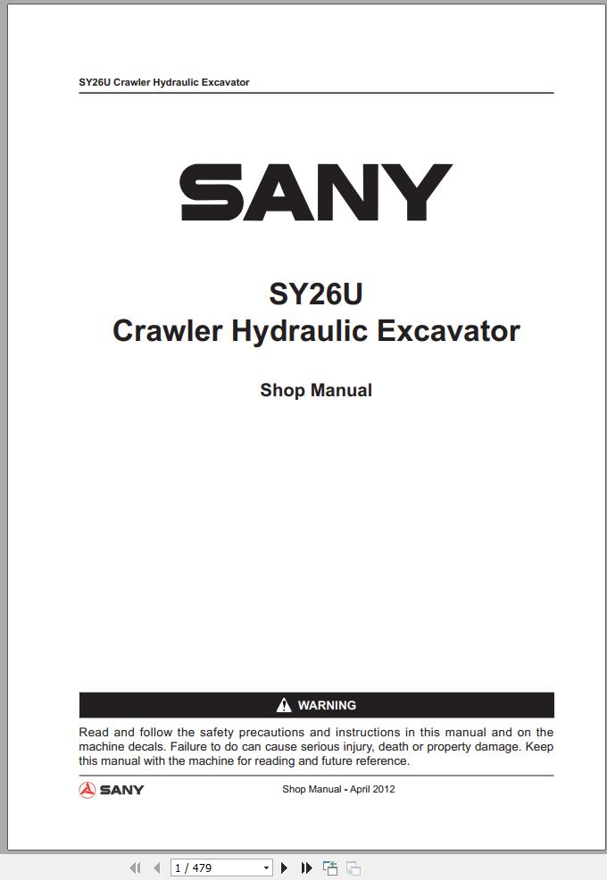 Sany Excavator SY26U Shop Manual EN 1